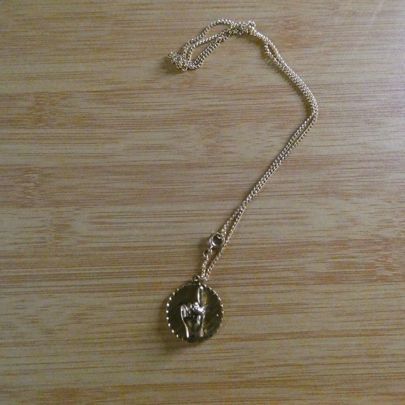 Gold Coin Pointing Finger Necklace - Picture 2 of 3